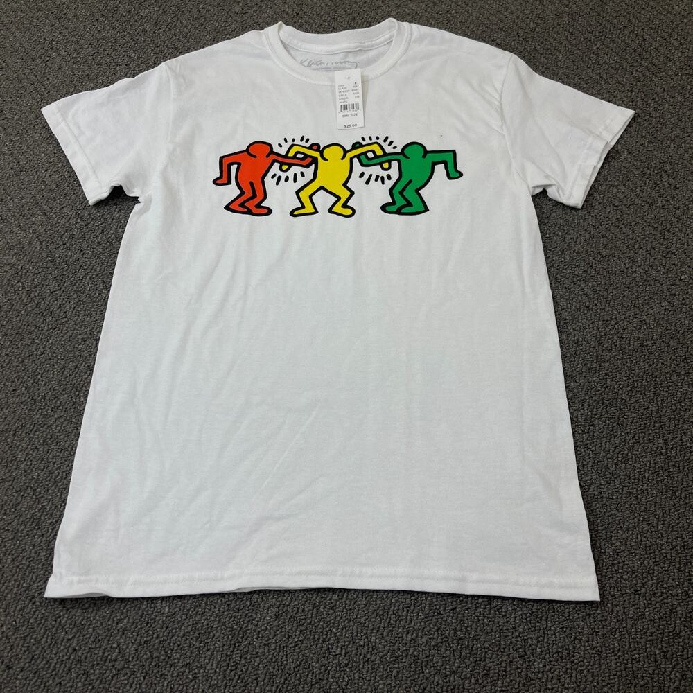 KEITH HARING Shirt Men Medium Dancing Friends Ripple Junction Short Sleeve White